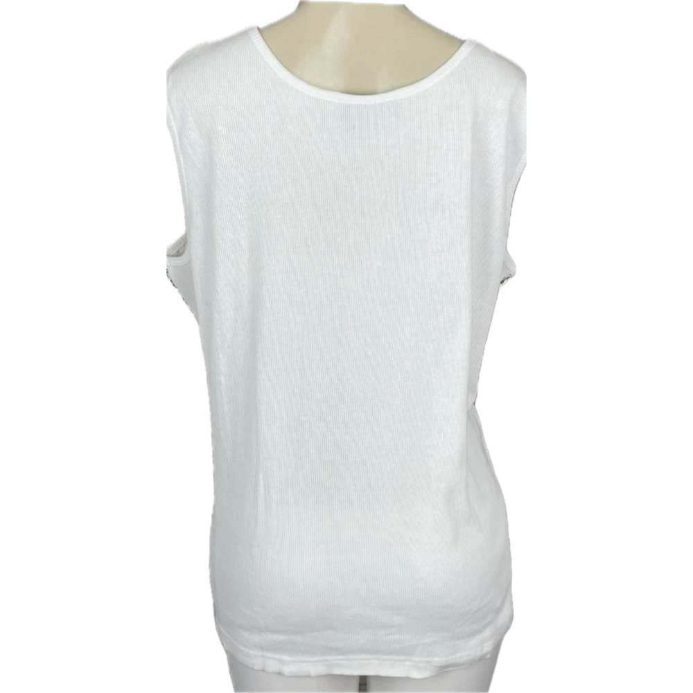 Roaman's 22/24 White Ribbed Gold & Silver Sequin Front Scoop Neckline Tank Top - Picture 4 of 7